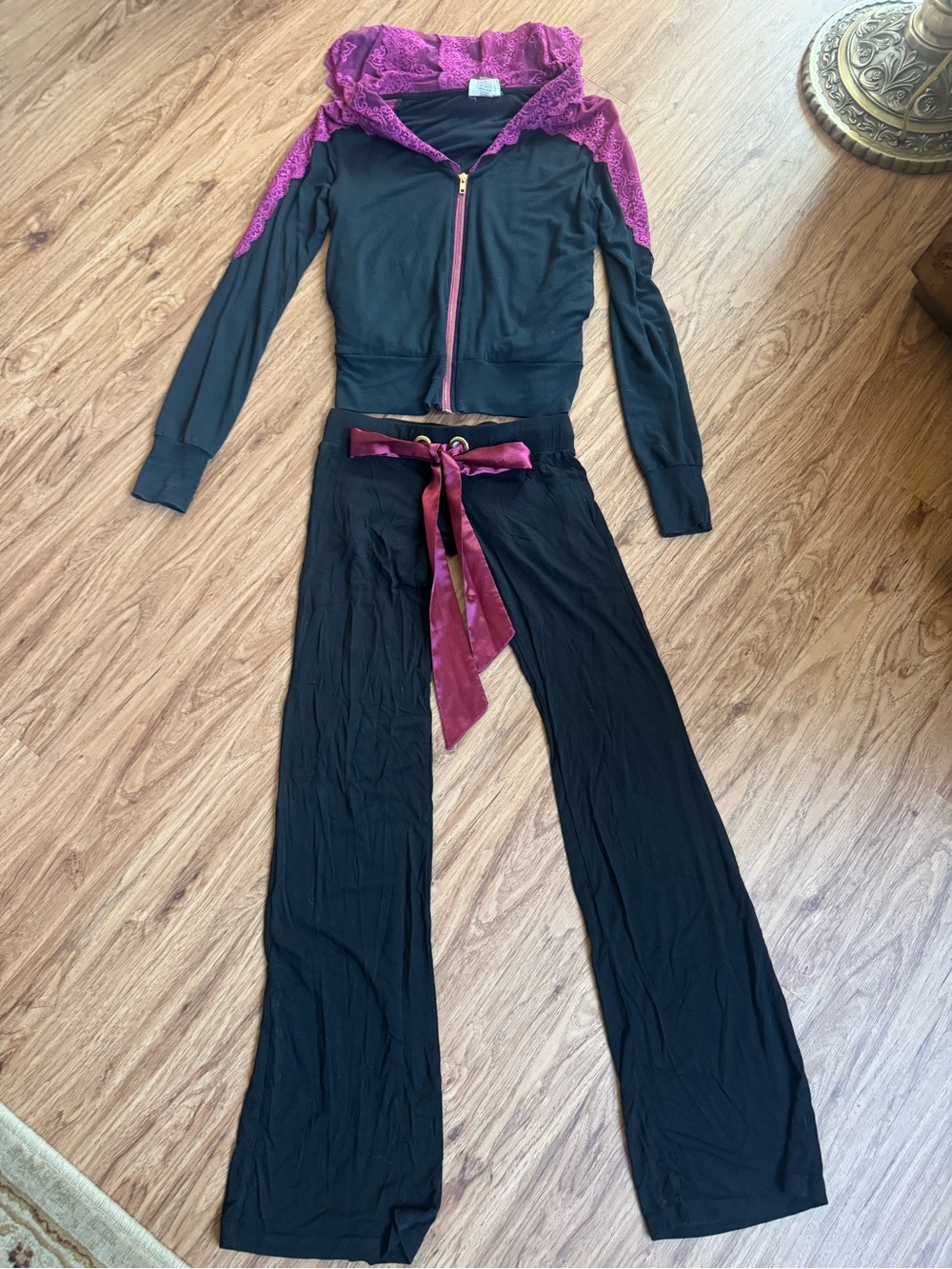 Beach bunny Lounge Jumpsuit with Magenta and burgundy Lace Trim